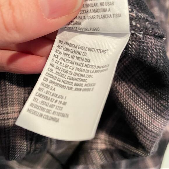 American Eagle Grey Pink Plaid Long Sleeve Wrap Dress Womens S Fall Flannel Mini - Picture 6 of 11